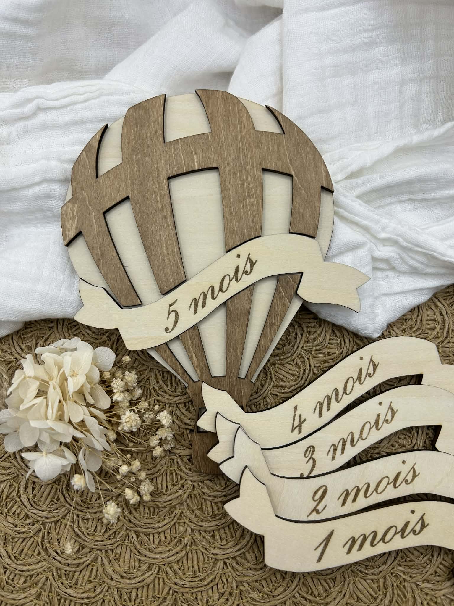 Cartes étapes en bois - Thème montgolfière – Image 2