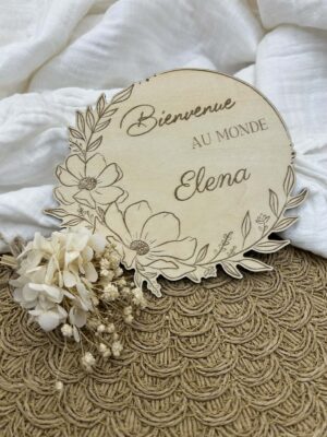 Pancarte annonce prénom - Fleurs