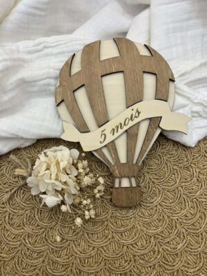 Cartes étapes en bois - Thème montgolfière