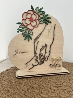 Décoration en bois personnalisée – Main de maman & main d’enfant